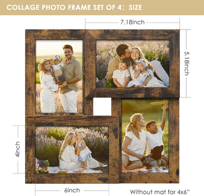 DUENPY 4x6 Collage Frame Tempered Glass For 4 4x6 Photos Brown