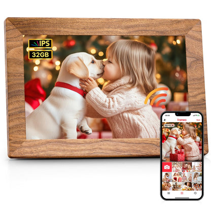 Frameo 10.1 Inch WiFi Digital Picture Frame, Smart Cloud Electronic Photo Frame with HD IPS Touch Screen Slideshow 32GB Memory Auto-Rotate Wall Mount, Share Photos/Videos from Phone - Gifts for Mom