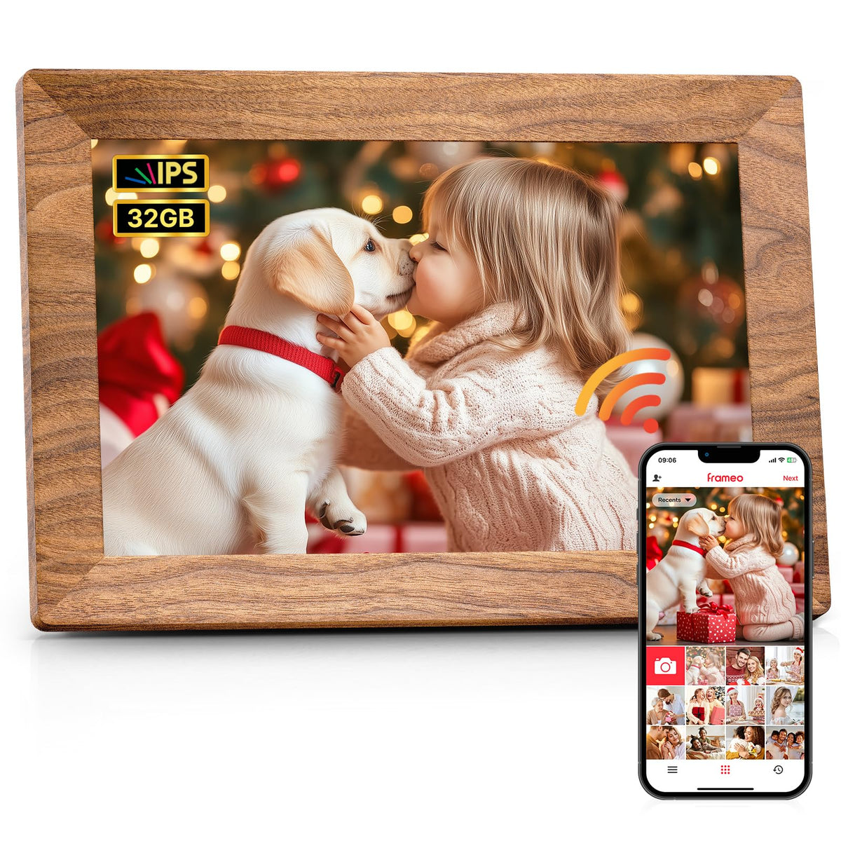 Frameo 10.1 Inch WiFi Digital Picture Frame, Smart Cloud Electronic Photo Frame with HD IPS Touch Screen Slideshow 32GB Memory Auto-Rotate Wall Mount, Share Photos/Videos from Phone - Gifts for Mom