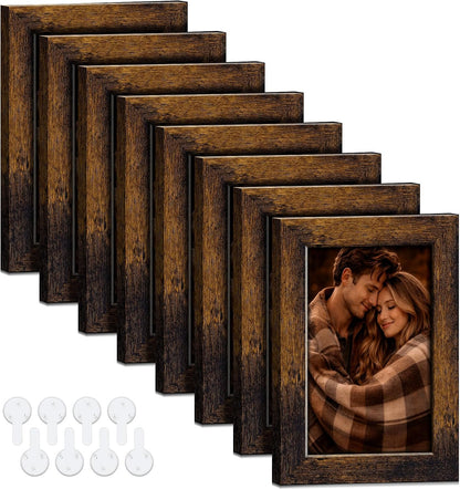 5x7 Picture Frames Set of 8, Vintage Rustic Farmhouse Industrial Style Photo Frames, High Definition Real Glass, for Tabletop or Wall Hanging