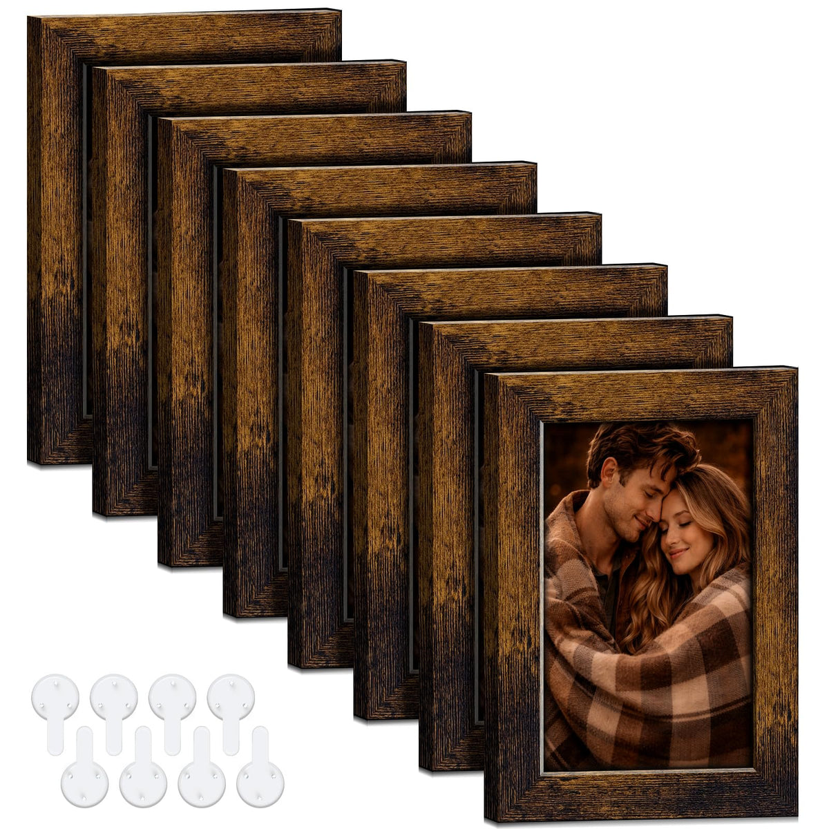 5x7 Picture Frames Set of 8, Vintage Rustic Farmhouse Industrial Style Photo Frames, High Definition Real Glass, for Tabletop or Wall Hanging