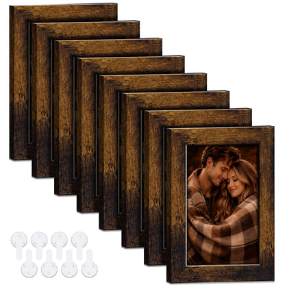 5x7 Picture Frames Set of 8, Vintage Rustic Farmhouse Industrial Style Photo Frames, High Definition Real Glass, for Tabletop or Wall Hanging
