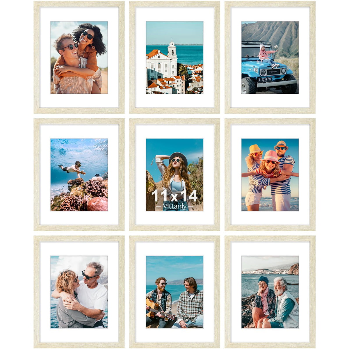 Vittanly 8x10 Picture Frames Set of 9 for Wall or Tabletop Display, Black
