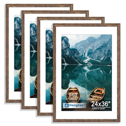 Hongkee 5x7 Picture Frame Set of 4, Real Glass and Wooden Frame, 4x6 Mat