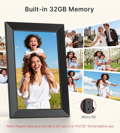 BIGASUO Digital Picture Frame, 10.1" Frameo Digital Frame WiFi with 32GB Memory, 1280x800 IPS Touch Screen, Send Photos/Videos from Your Phone Anywhere, Photo Gifts for Parents and Grandparents
