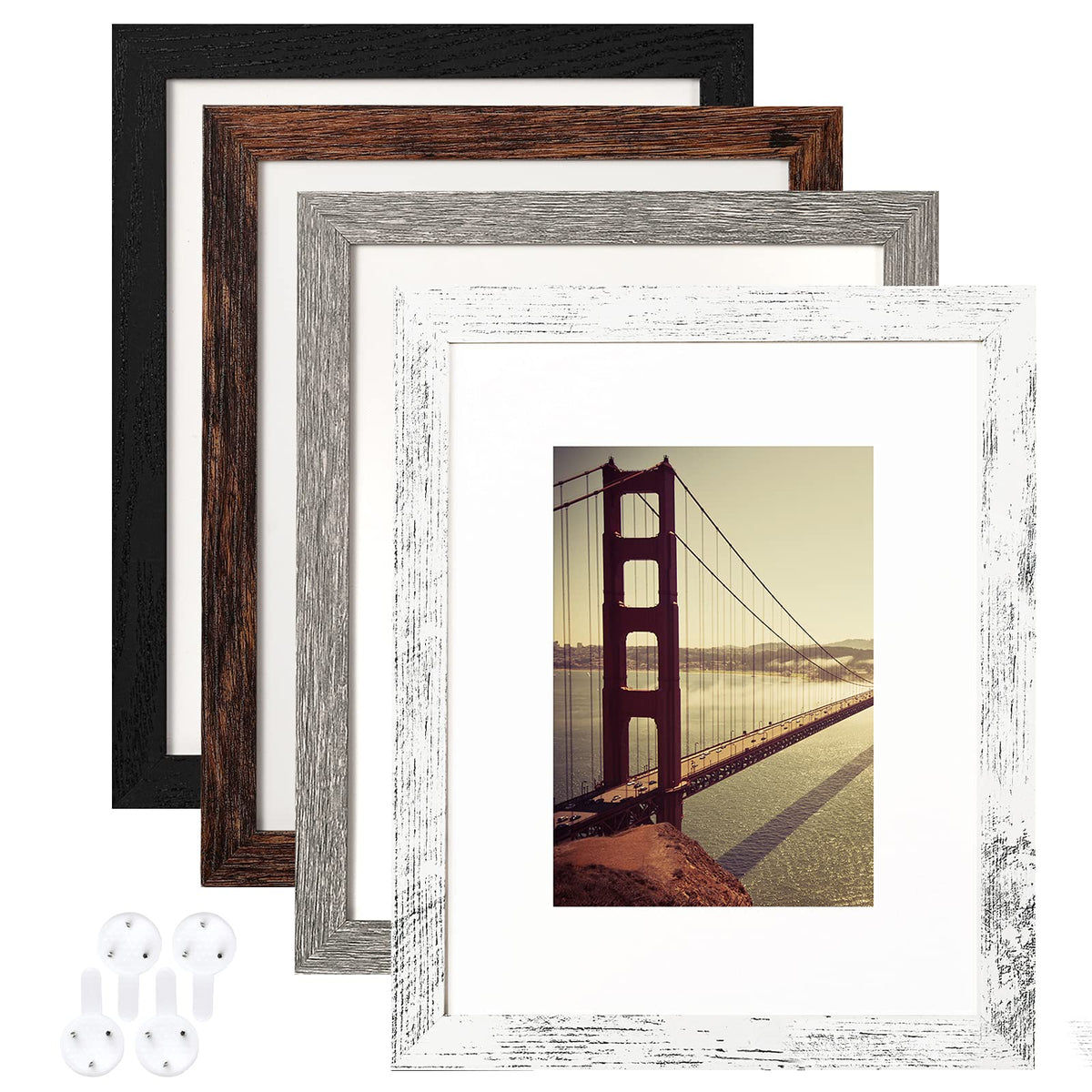BAIJIALI 5x7 Picture Frame Distressed Farmhouse Wood Pattern Set of 4,Display 4x6 with Mat or 5x7 Without Mat,Multicolour