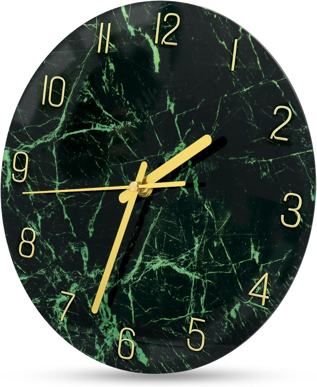 VIKMARI 12inch Emerald Green Abstract Marble Glass Wall Clock Kitchen Decor
