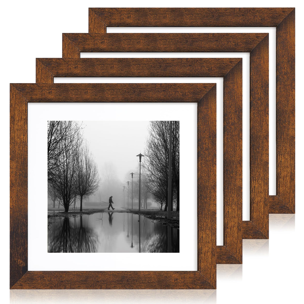 iRahmen 5x7 Picture Frame Set of 4, High Definition Real Glass Rustic Brown Frame, 5 x 7 Wood Photo Frames for Tabletop Display and Wall Mounting