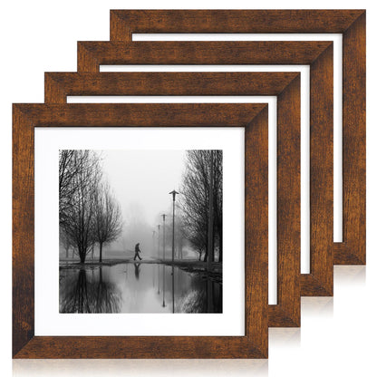 iRahmen 5x7 Picture Frame Set of 4, High Definition Real Glass Rustic Brown Frame, 5 x 7 Wood Photo Frames for Tabletop Display and Wall Mounting