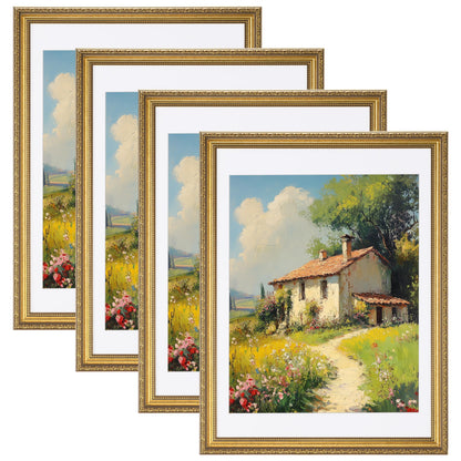 eletecpro 8x10 Vintage Picture Frame, Glass Cover, Gold, 4-Pack
