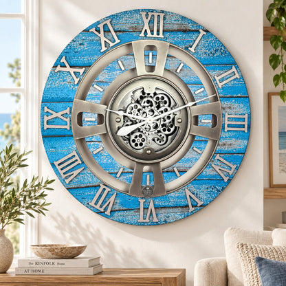 ImprovingLife The Gears Clock Real Moving Gear Wall Clock England Line (Vintage Brown, 36 inches (90 cm))