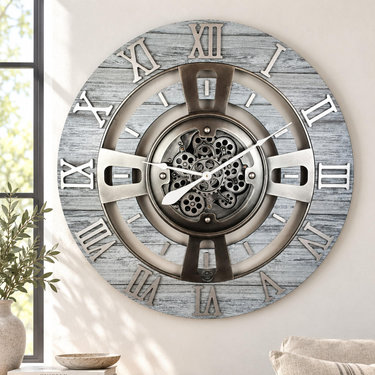 ImprovingLife The Gears Clock Real Moving Gear Wall Clock England Line (Vintage Brown, 36 inches (90 cm))