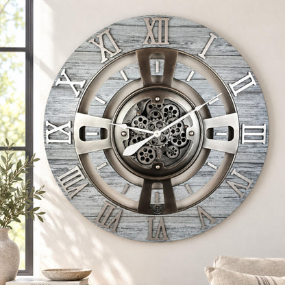 ImprovingLife The Gears Clock Real Moving Gear Wall Clock England Line (Vintage Brown, 36 inches (90 cm))