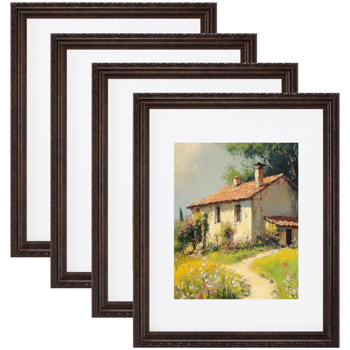 eletecpro 8x10 Vintage Picture Frame, Glass Cover, Gold, 4-Pack