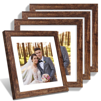 Hongkee 5x7 Picture Frame Set of 4, Real Glass and Wooden Frame, 4x6 Mat