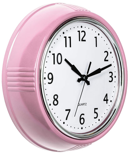 Bernhard Products Retro Wall Clock 12 Inch Red Kitchen 50's Vintage Design Round Silent Non Ticking Battery Operated Quality Quartz Clock for Home Office School or Classroom