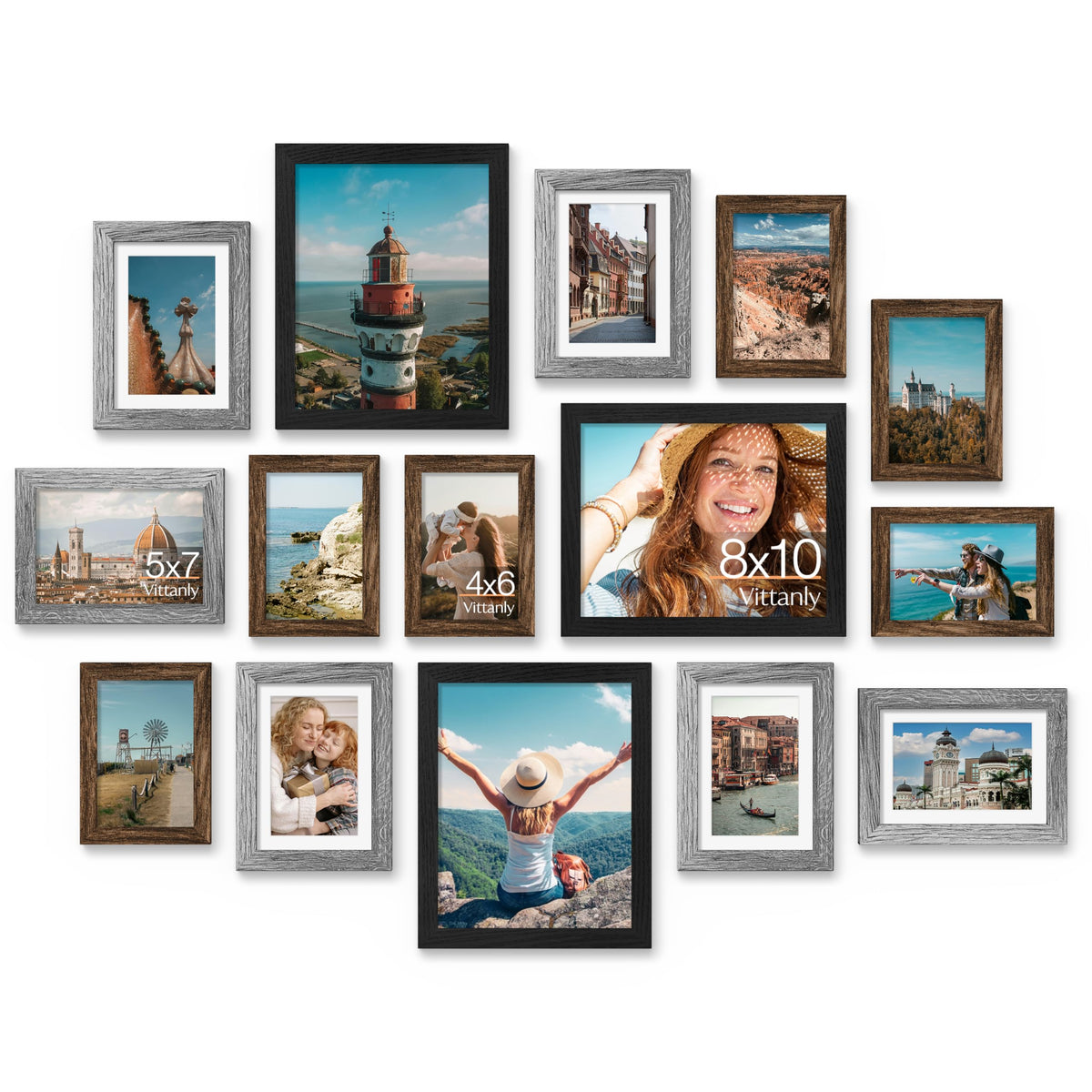 Vittanly 15 Pack Picture Frames Collage Wall Decor, Wall/Tabletop Display