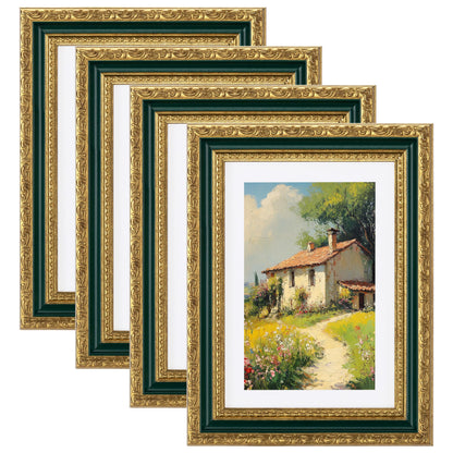 eletecpro 8x10 Vintage Picture Frame, Glass Cover, Gold, 4-Pack