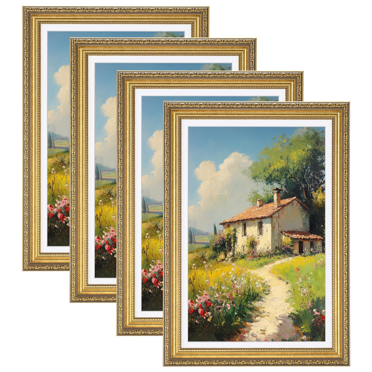 eletecpro 8x10 Vintage Picture Frame, Glass Cover, Gold, 4-Pack