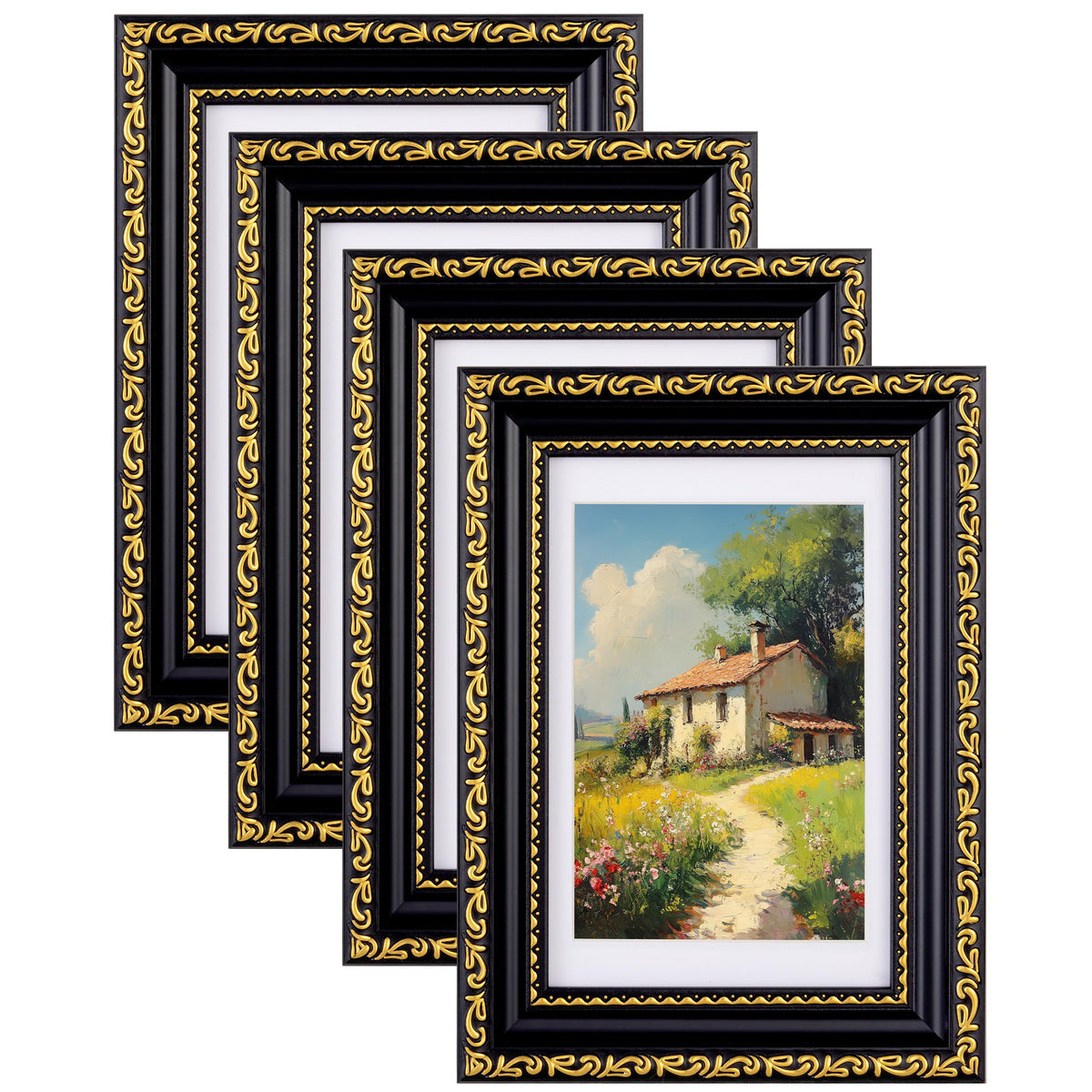 eletecpro 8x10 Vintage Picture Frame, Glass Cover, Gold, 4-Pack