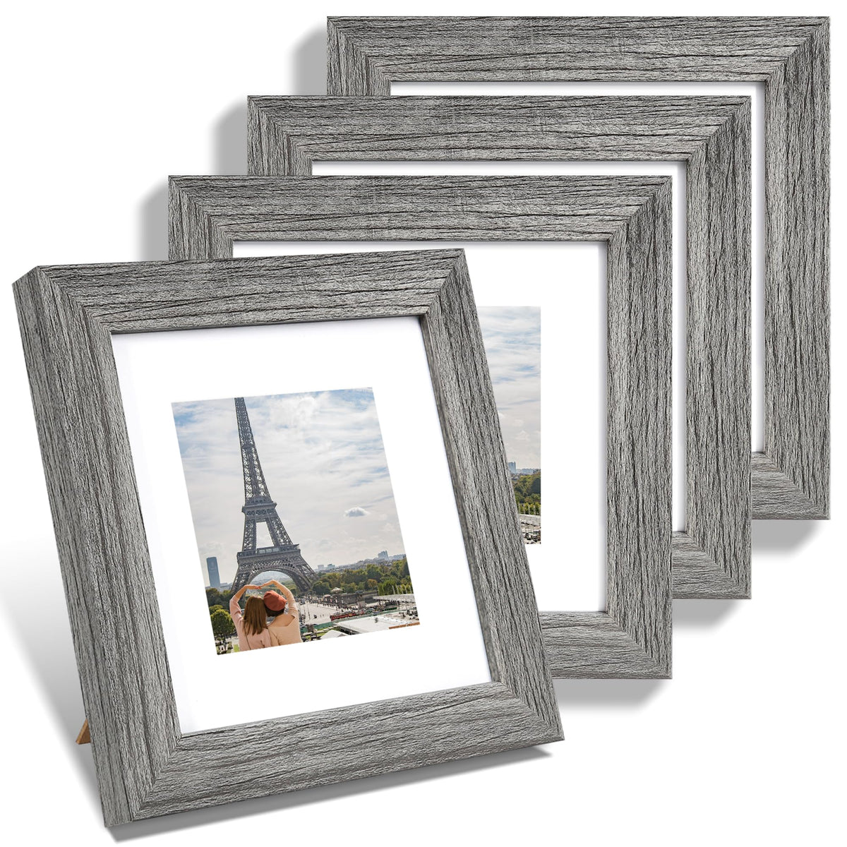 Hongkee 5x7 Picture Frame Set of 4, Real Glass and Wooden Frame, 4x6 Mat