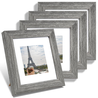 Hongkee 5x7 Picture Frame Set of 4, Real Glass and Wooden Frame, 4x6 Mat