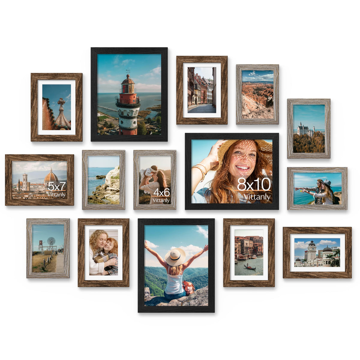 Vittanly 15 Pack Picture Frames Collage Wall Decor, Wall/Tabletop Display