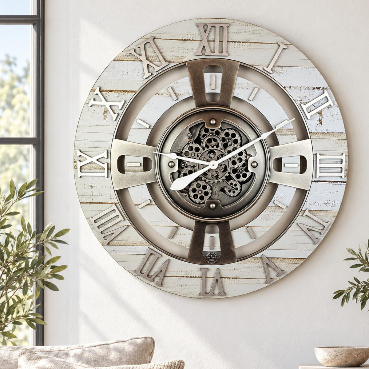 ImprovingLife The Gears Clock Real Moving Gear Wall Clock England Line (Vintage Brown, 36 inches (90 cm))