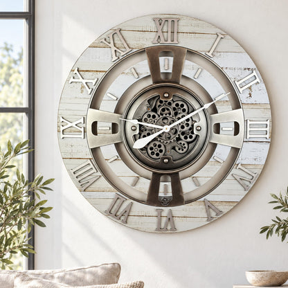 ImprovingLife The Gears Clock Real Moving Gear Wall Clock England Line (Vintage Brown, 36 inches (90 cm))
