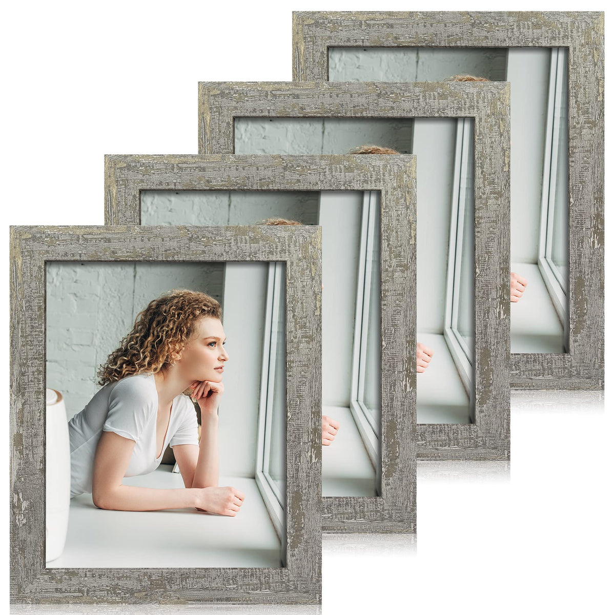 iRahmen 5x7 Picture Frame Set of 4, High Definition Real Glass Rustic Brown Frame, 5 x 7 Wood Photo Frames for Tabletop Display and Wall Mounting