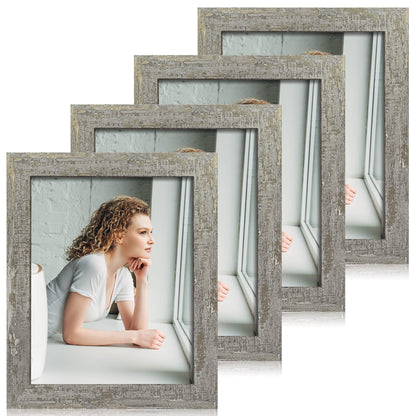 iRahmen 5x7 Picture Frame Set of 4, High Definition Real Glass Rustic Brown Frame, 5 x 7 Wood Photo Frames for Tabletop Display and Wall Mounting