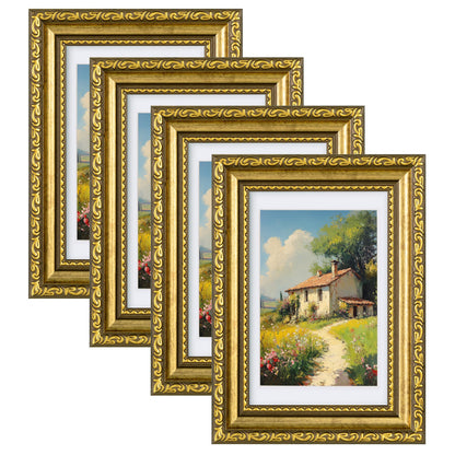 eletecpro 8x10 Vintage Picture Frame, Glass Cover, Gold, 4-Pack