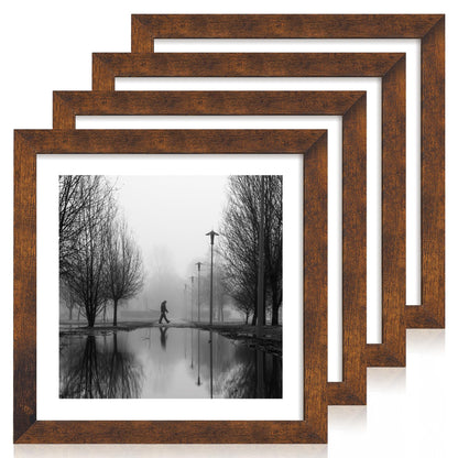 iRahmen 5x7 Picture Frame Set of 4, High Definition Real Glass Rustic Brown Frame, 5 x 7 Wood Photo Frames for Tabletop Display and Wall Mounting
