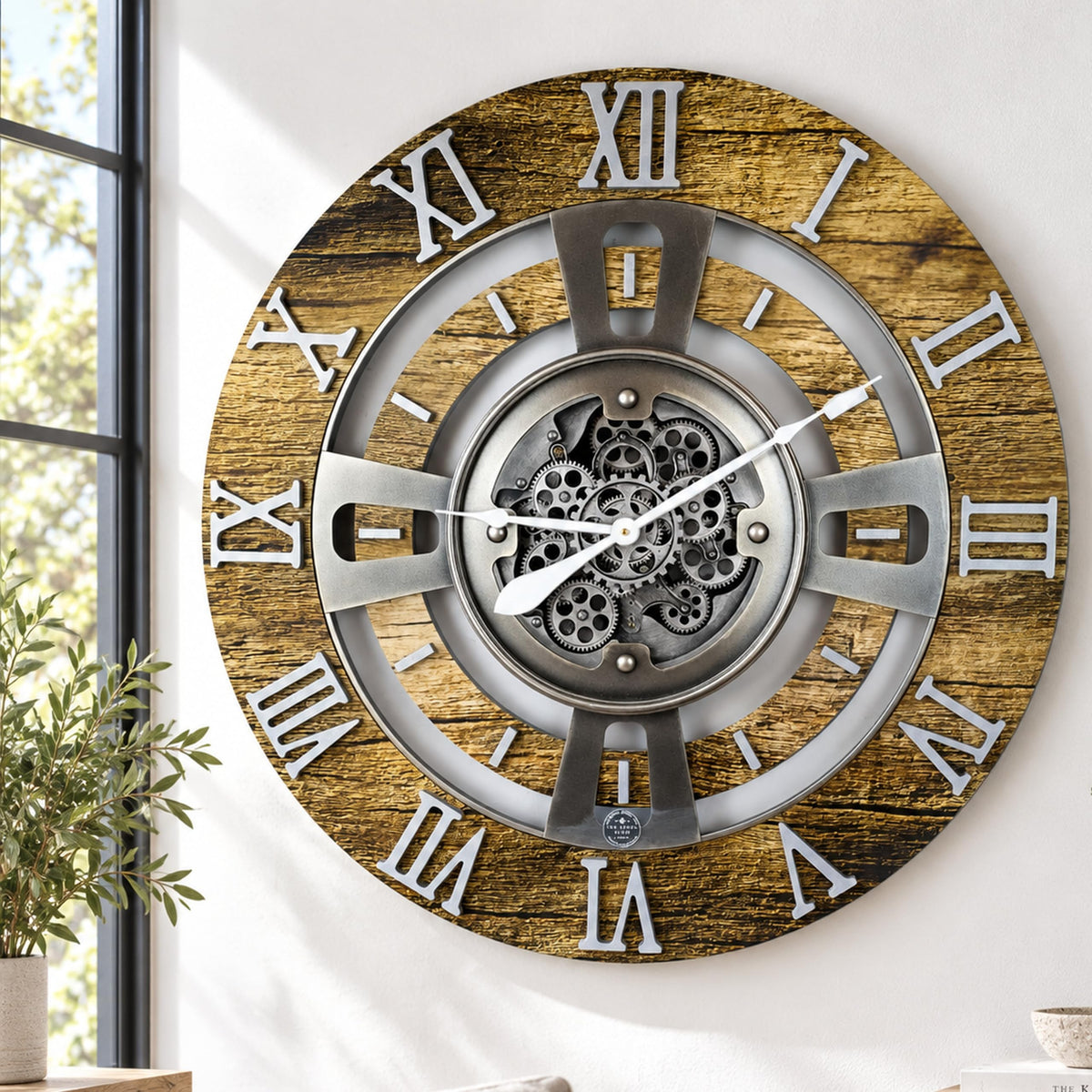 ImprovingLife The Gears Clock Real Moving Gear Wall Clock England Line (Vintage Brown, 36 inches (90 cm))