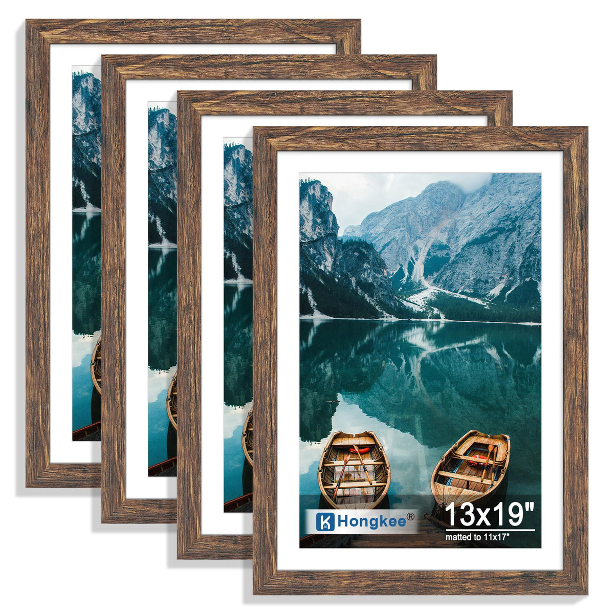 Hongkee 5x7 Picture Frame Set of 4, Real Glass and Wooden Frame, 4x6 Mat