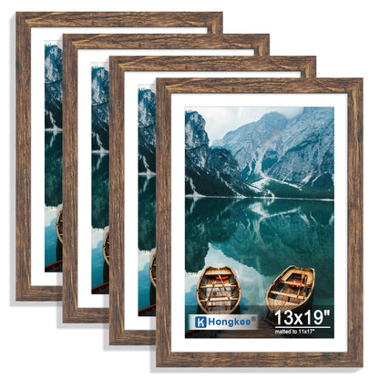 Hongkee 5x7 Picture Frame Set of 4, Real Glass and Wooden Frame, 4x6 Mat