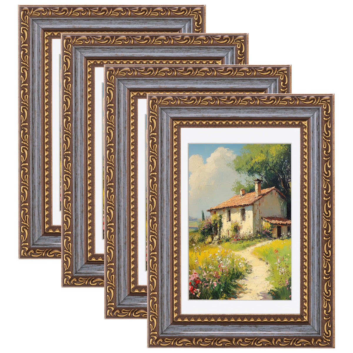 eletecpro 8x10 Vintage Picture Frame, Glass Cover, Gold, 4-Pack