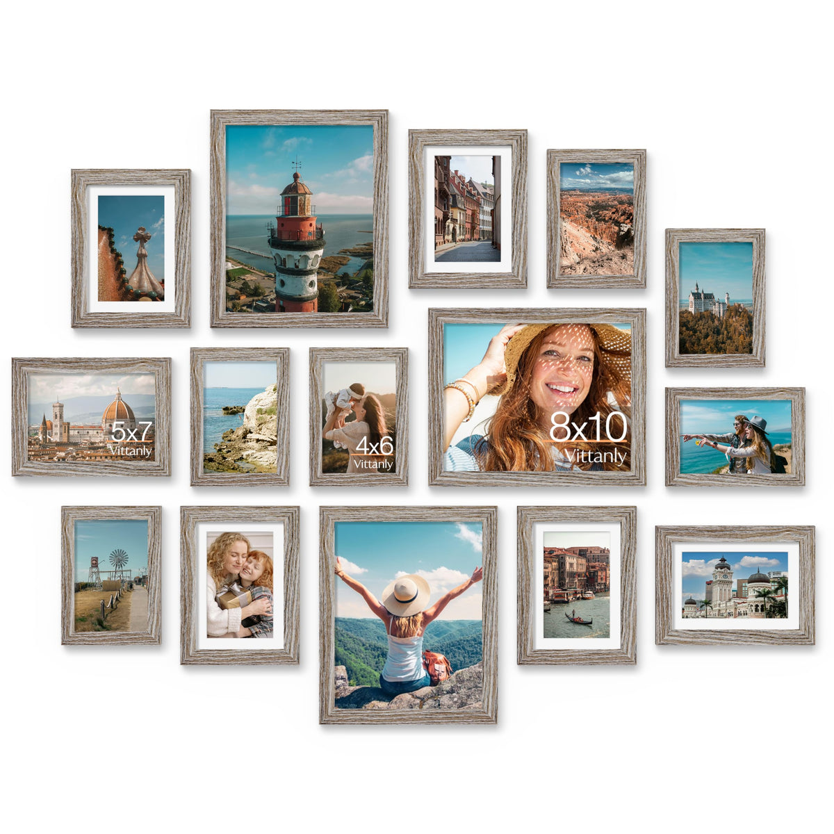 Vittanly 15 Pack Picture Frames Collage Wall Decor, Wall/Tabletop Display