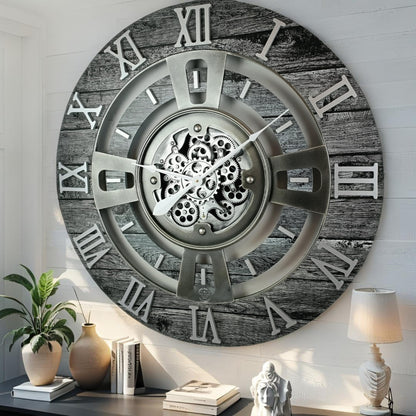 ImprovingLife The Gears Clock Real Moving Gear Wall Clock England Line (Vintage Brown, 36 inches (90 cm))