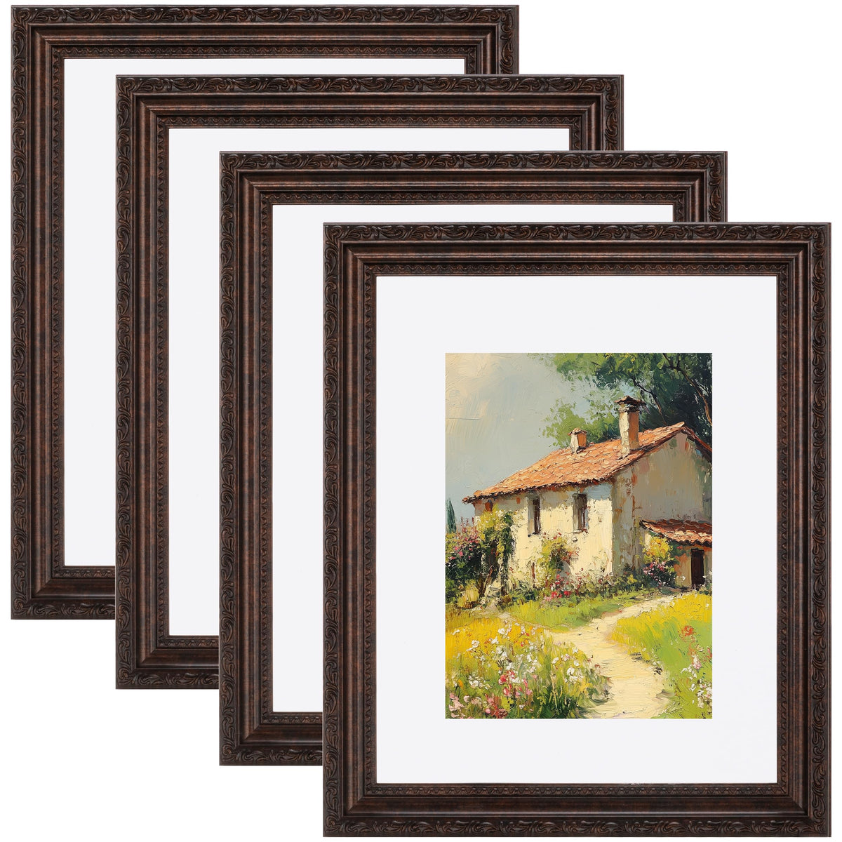 eletecpro 8x10 Vintage Picture Frame, Glass Cover, Gold, 4-Pack
