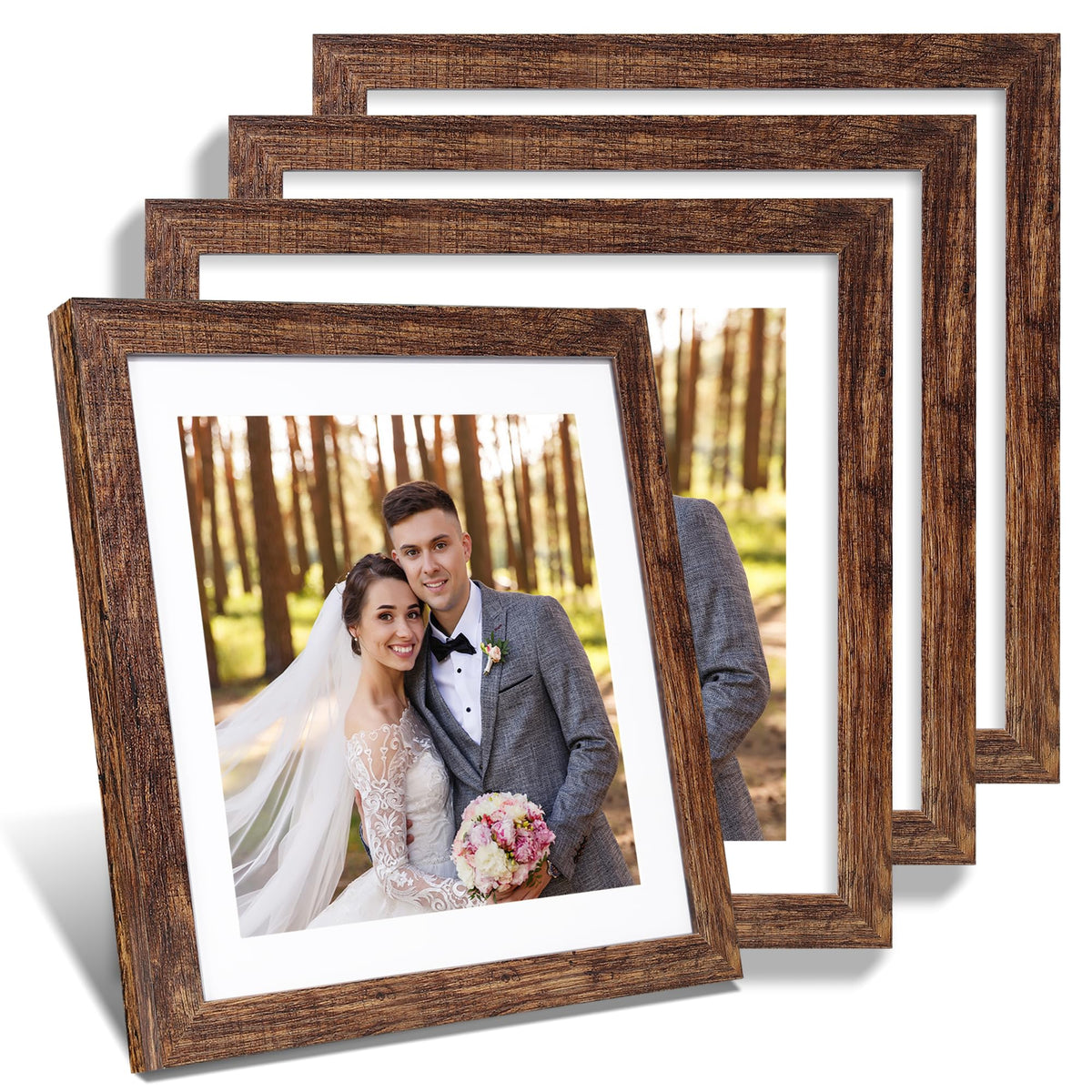 Hongkee 5x7 Picture Frame Set of 4, Real Glass and Wooden Frame, 4x6 Mat