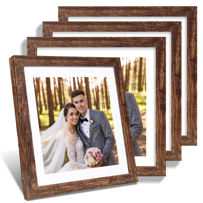 Hongkee 5x7 Picture Frame Set of 4, Real Glass and Wooden Frame, 4x6 Mat