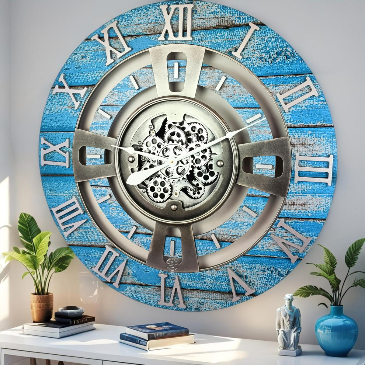ImprovingLife The Gears Clock Real Moving Gear Wall Clock England Line (Vintage Brown, 36 inches (90 cm))