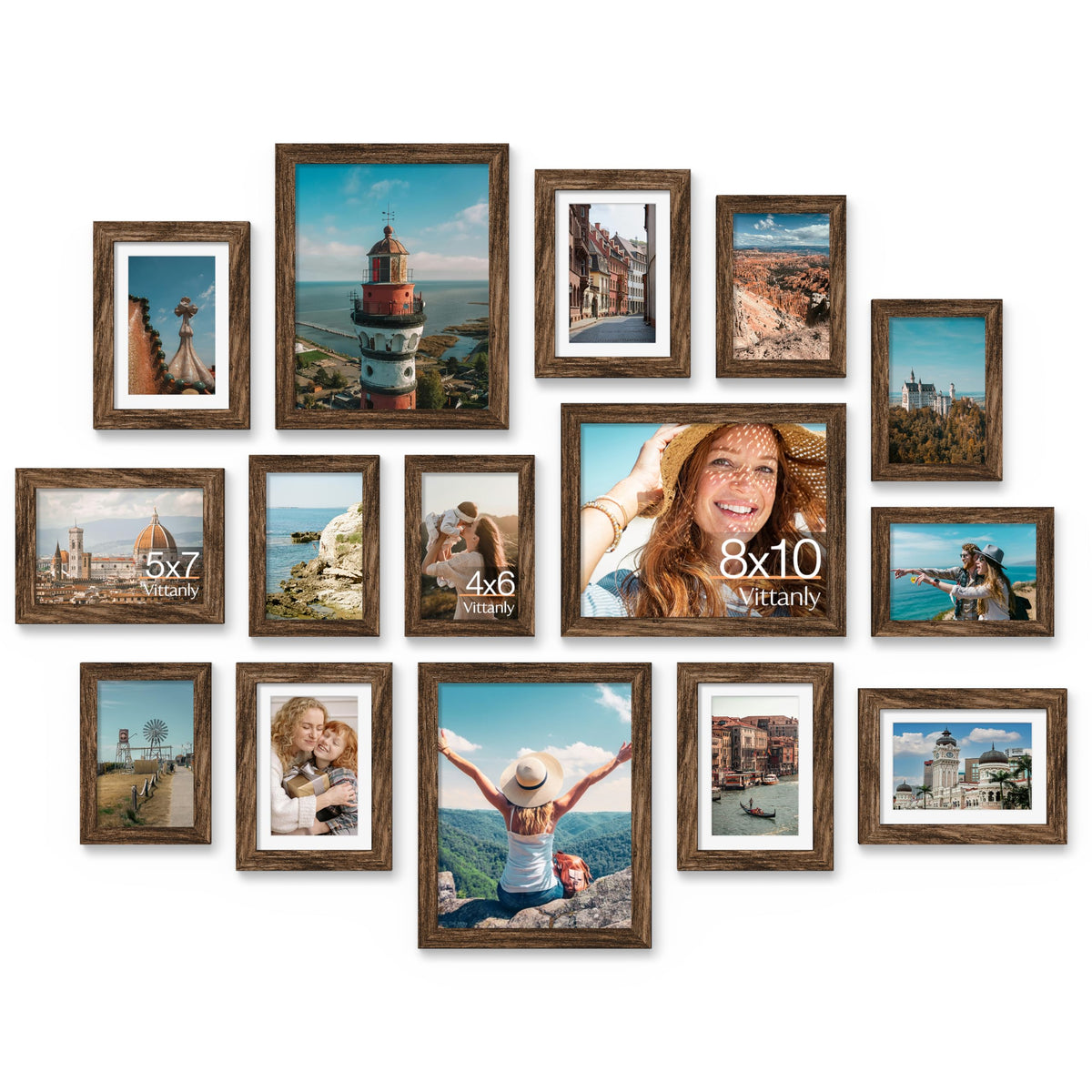Vittanly 15 Pack Picture Frames Collage Wall Decor, Wall/Tabletop Display