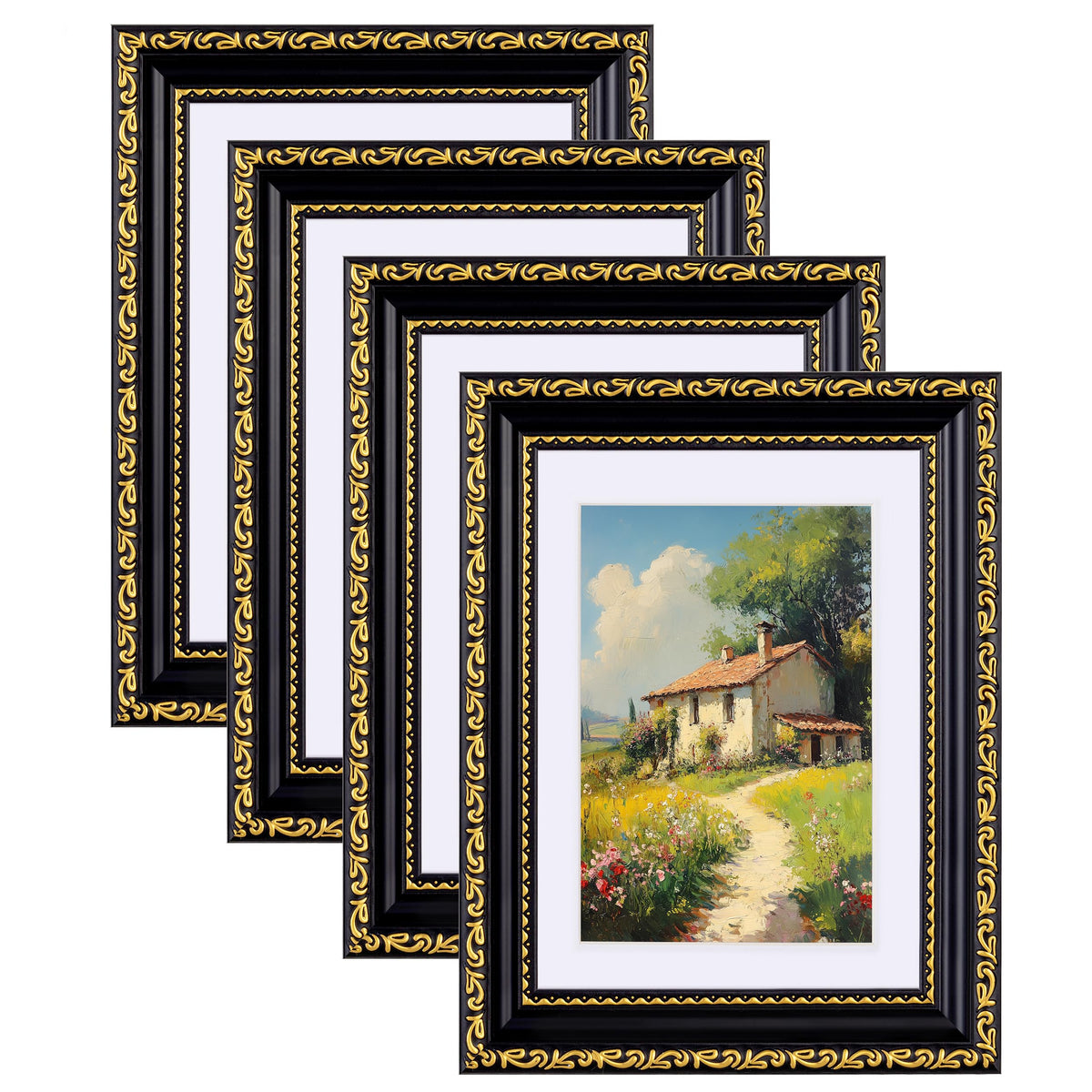 eletecpro 8x10 Vintage Picture Frame, Glass Cover, Gold, 4-Pack