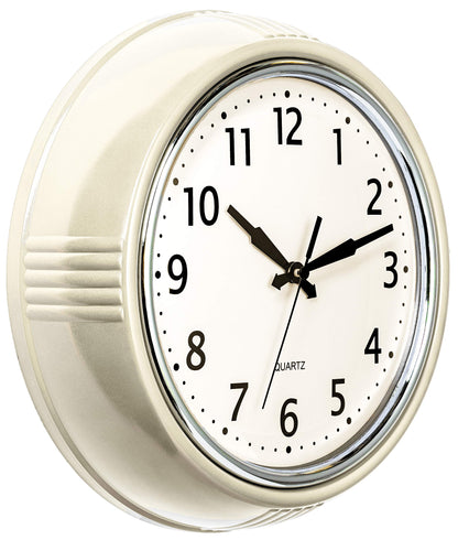 Bernhard Products Retro Wall Clock 12 Inch Red Kitchen 50's Vintage Design Round Silent Non Ticking Battery Operated Quality Quartz Clock for Home Office School or Classroom