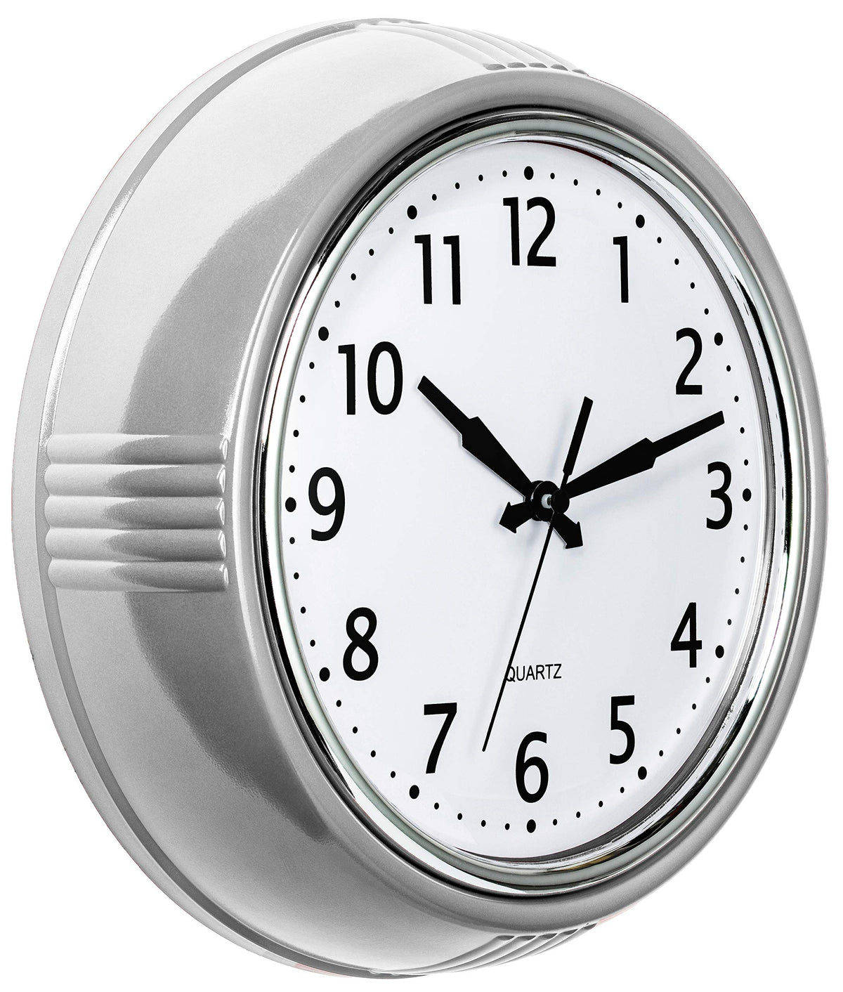 Bernhard Products Retro Wall Clock 12 Inch Red Kitchen 50's Vintage Design Round Silent Non Ticking Battery Operated Quality Quartz Clock for Home Office School or Classroom