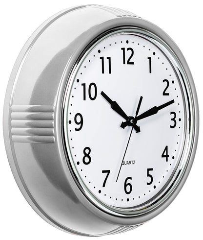 Bernhard Products Retro Wall Clock 12 Inch Red Kitchen 50's Vintage Design Round Silent Non Ticking Battery Operated Quality Quartz Clock for Home Office School or Classroom