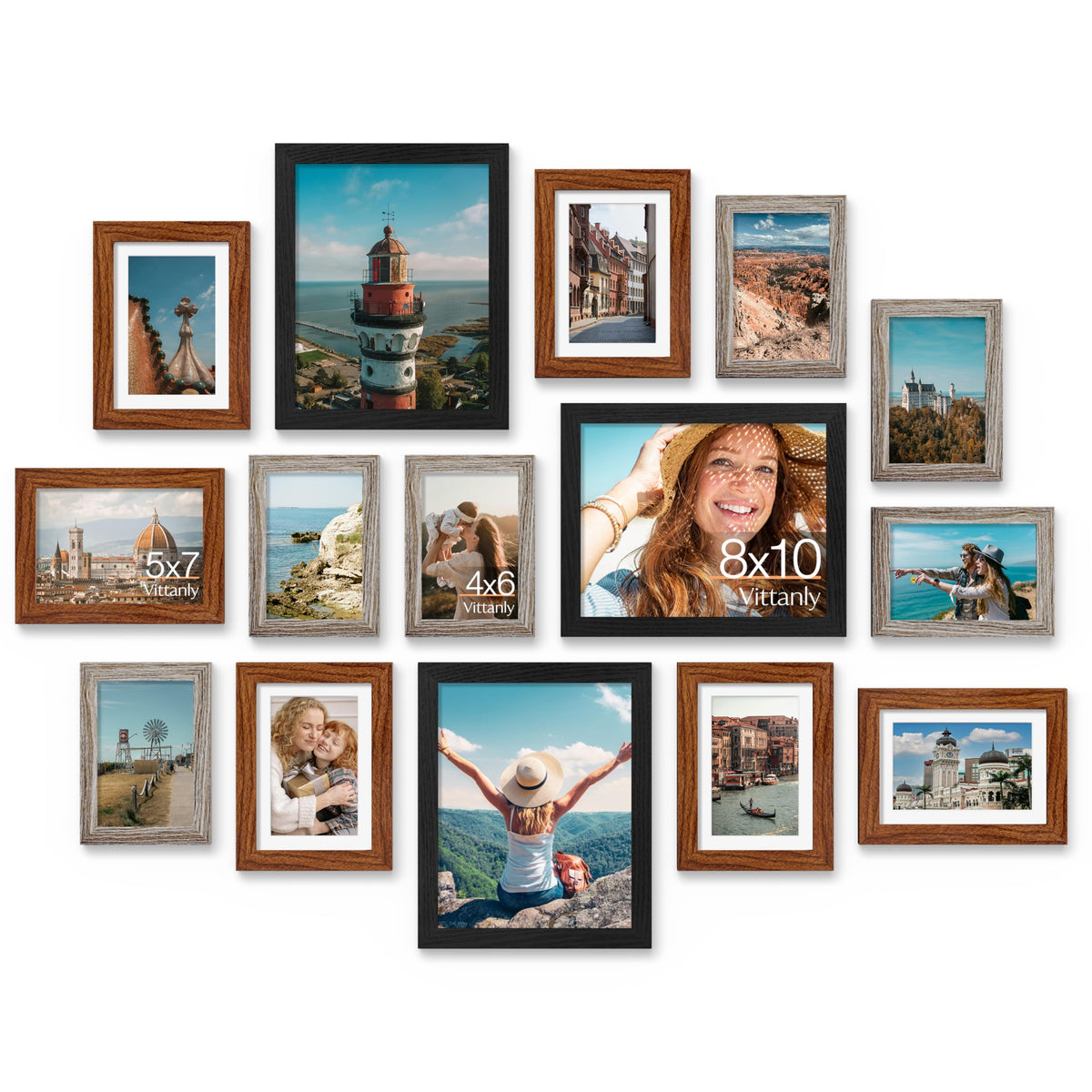 Vittanly 15 Pack Picture Frames Collage Wall Decor, Wall/Tabletop Display