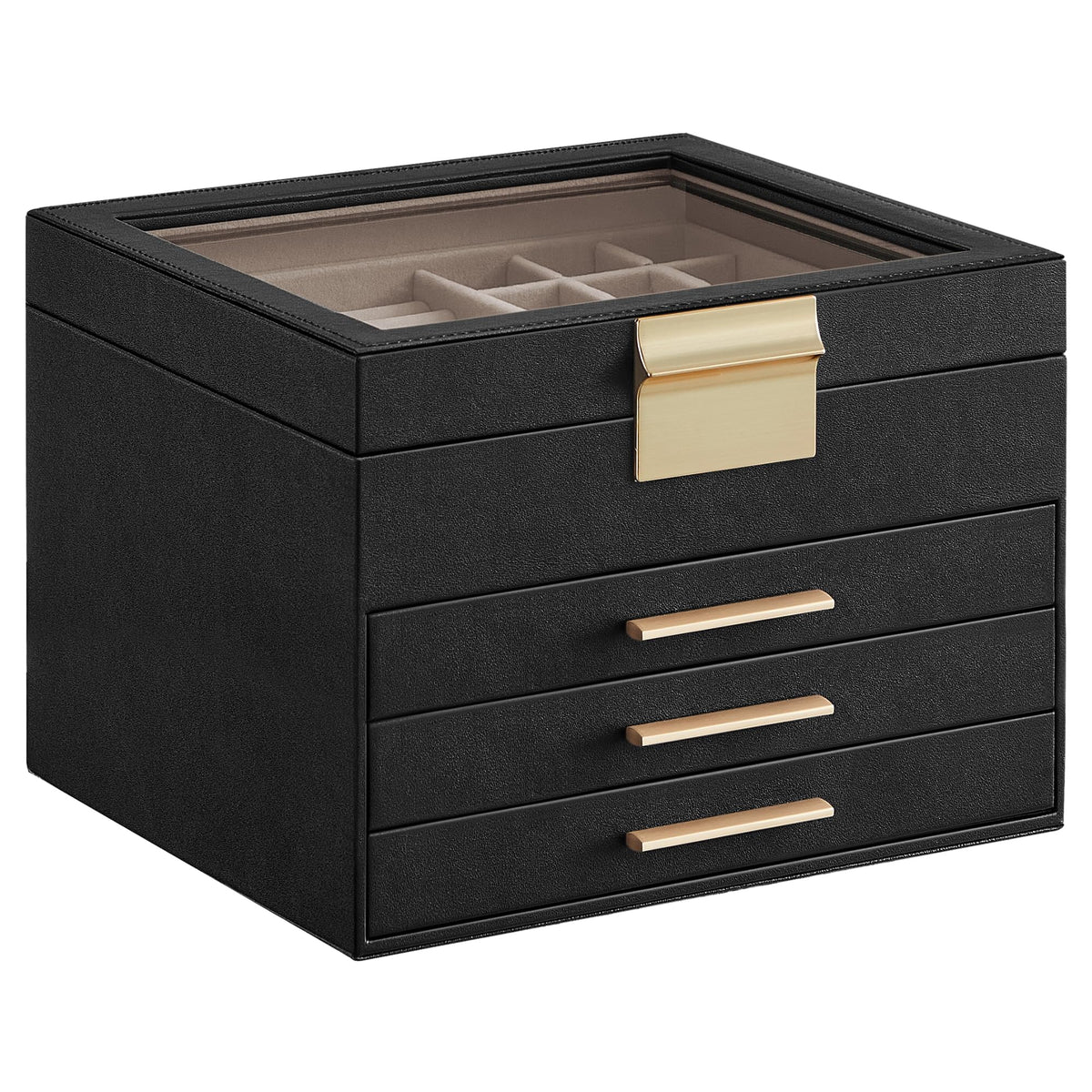 SONGMICS Jewelry Box Organizer, 3-Layer Storage with 2 Drawers, Glass Lid